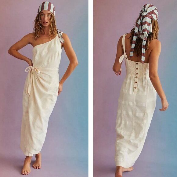 New! Free People Cream At Leisure One Shoulder Midi Dress 27027 - Picture 1 of 13